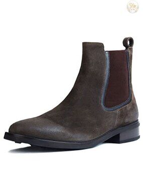 Duchess Suede Chelsea Ankle Boots Round Toe Block Heel Comfort Work